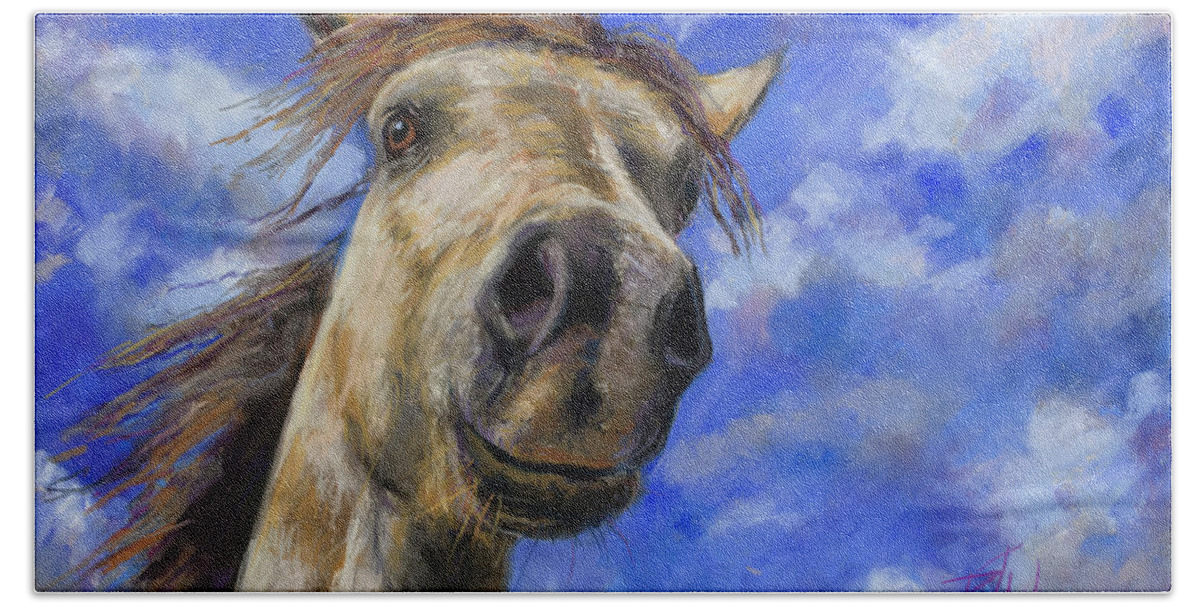 Horse Beach Sheet featuring the pastel Head in the Clouds by Billie Colson