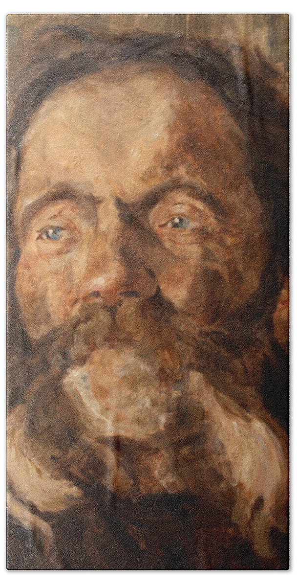 Portrait Beach Towel featuring the painting Head of an old Man by Darko Topalski