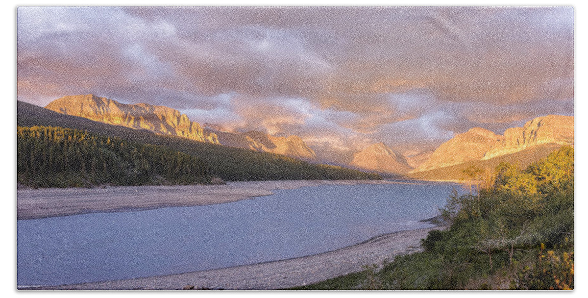 Many Glacier Beach Sheet featuring the photograph Heading to Many Glacier Just After Sunrise by Belinda Greb