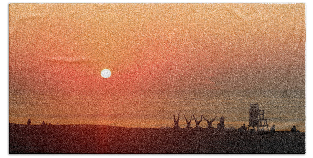 Sun Beach Towel featuring the photograph Headstand Fun At Sunrise by Robert Banach