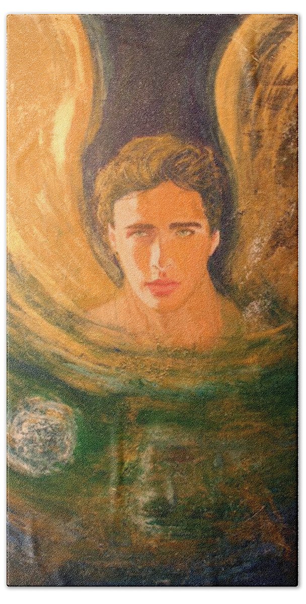 Alma Yamazaki Beach Sheet featuring the painting Healing With The Golden Light by Alma Yamazaki