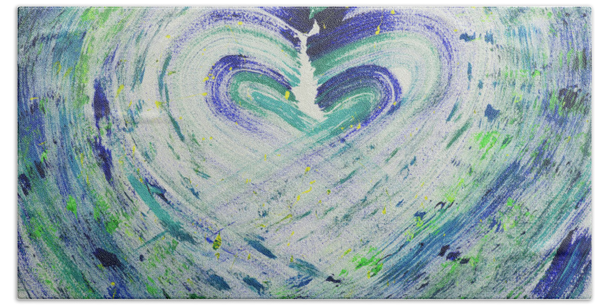 Abstract Beach Sheet featuring the painting Heart Centered Peace and Love by Angela Bushman