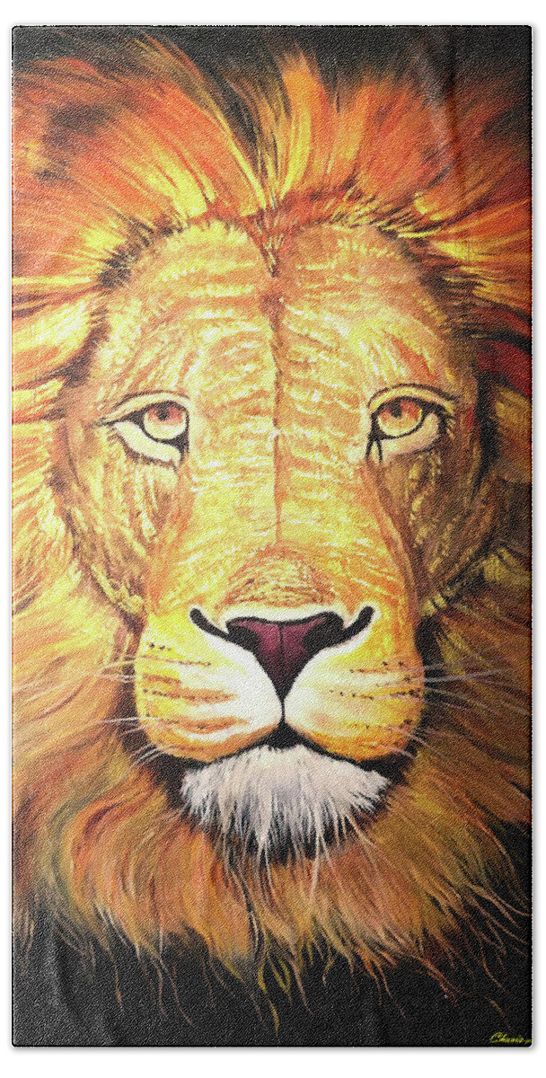 Lion Full Color Beach Towel featuring the painting Heart of a Lion FullColor by Femme Blaicasso