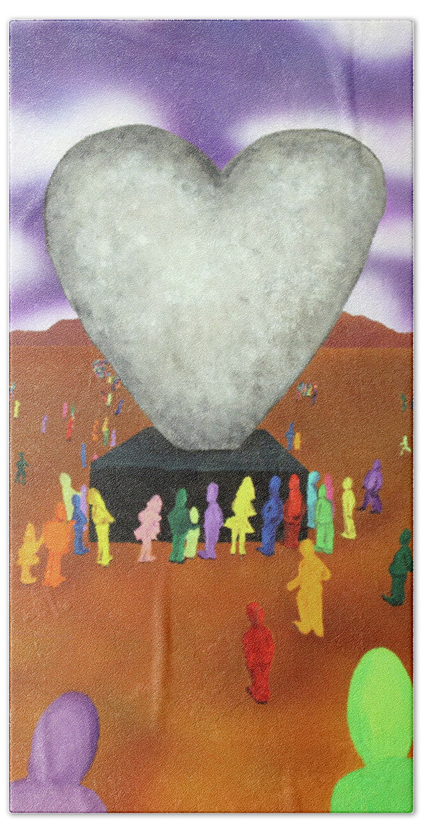 Mark Kostabi Beach Towel featuring the painting Heart of Stone by Thomas Blood