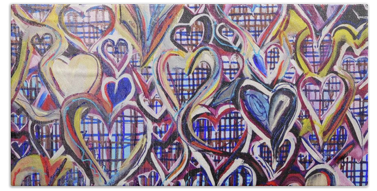 Hearts Beach Towel featuring the painting Heart Windows by Catherine Gruetzke-Blais