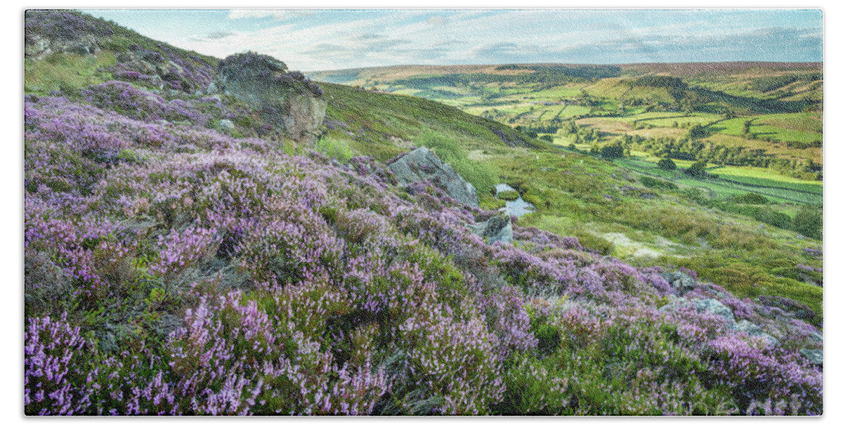 North York Moors Beach Towel featuring the photograph Heather on the North York Moors, Rosedale Abbey by Martin Williams