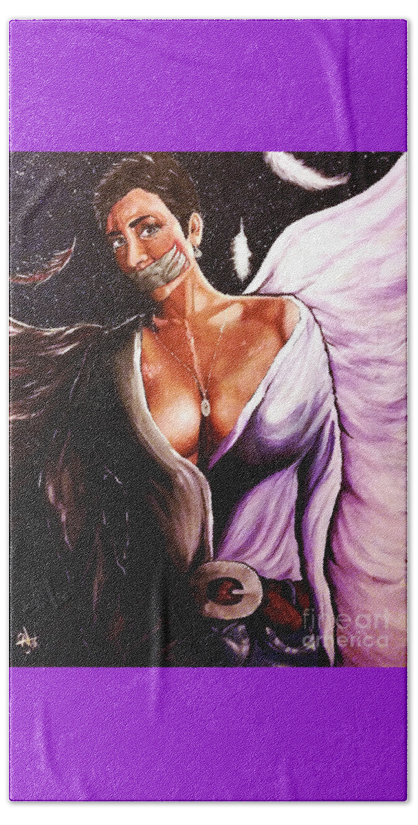 Heaven Beach Towel featuring the painting Heaven and Hell by Jackie Carpenter