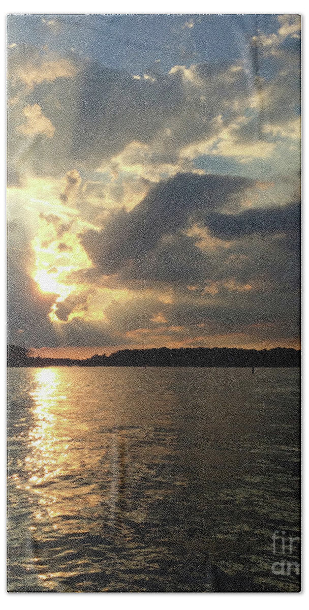 Landscape Beach Sheet featuring the photograph Heavenly River Sunset by Mary Haber