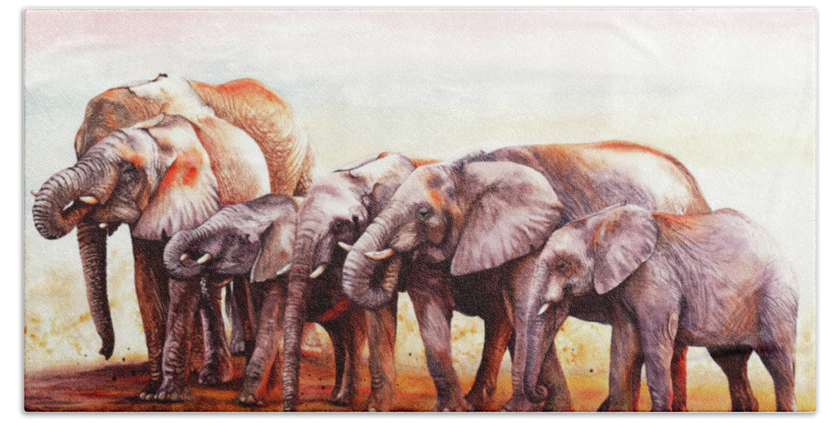 Elephants Beach Towel featuring the painting Heavy Drinkers by Peter Williams