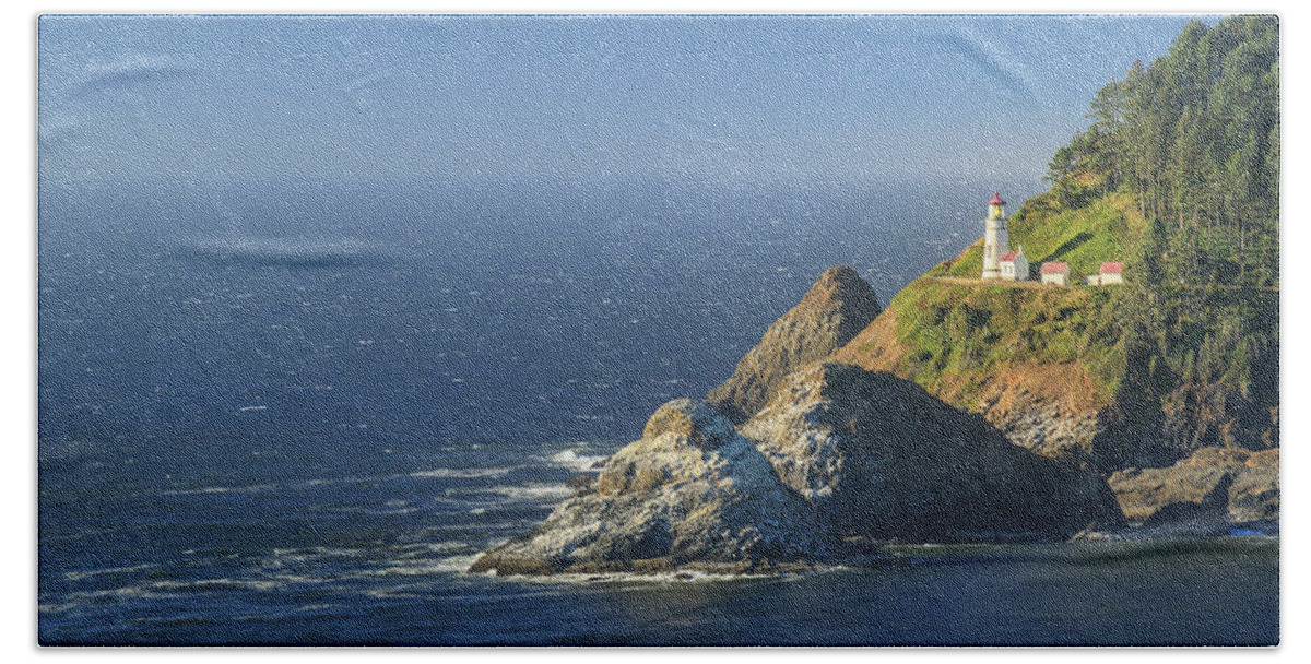 Heceta Head Lighthouse Beach Towel featuring the photograph Heceta Head View by Sylvia J Zarco