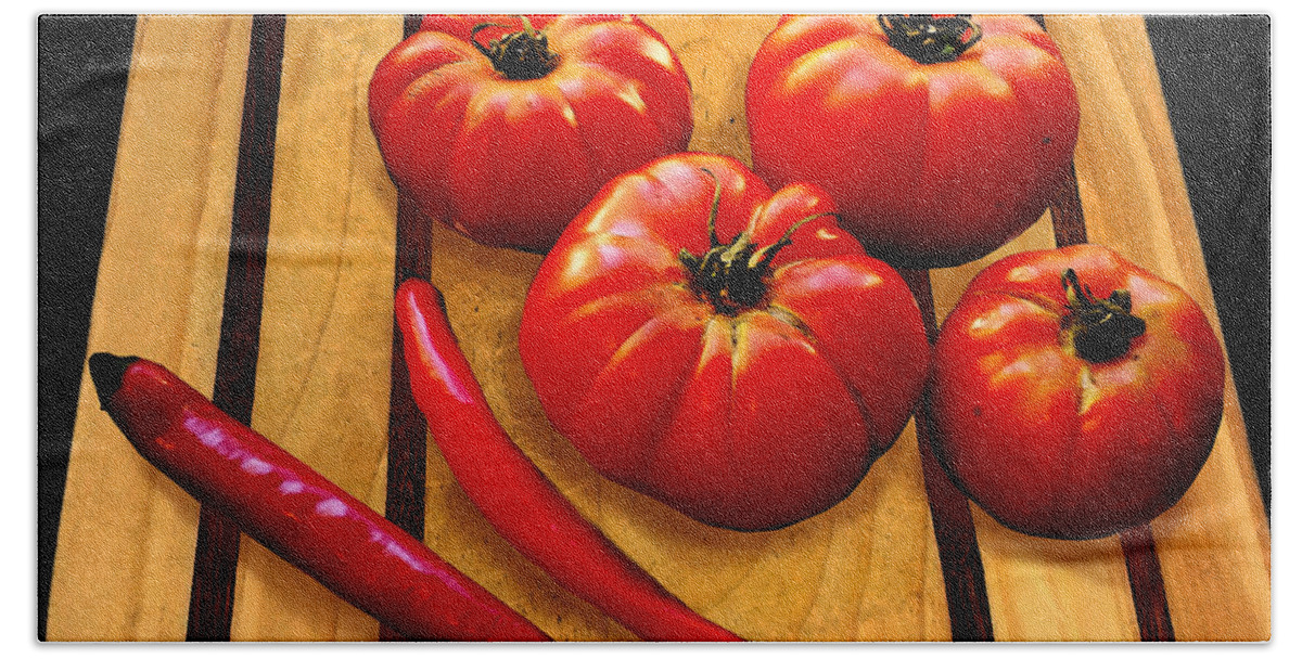 Tomato Beach Sheet featuring the photograph Heirloom Tomatoes by Susan Vineyard