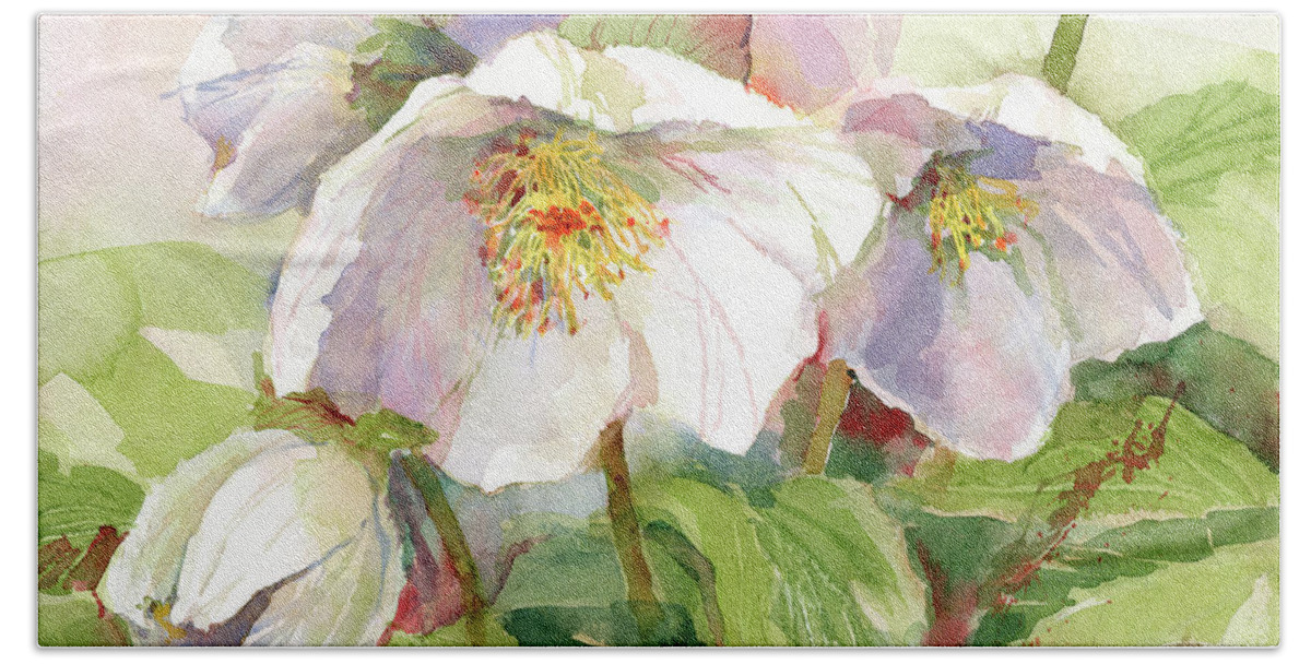 Hellebore Beach Towel featuring the painting Hellebore by Garden Gate