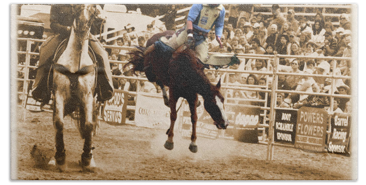 Sepia Beach Sheet featuring the photograph Helluva Rodeo-The Ride 5 by September Stone