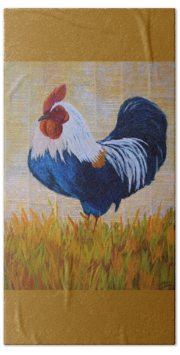 Rooster Beach Towel featuring the painting Henhouse Boss by Nancy Jolley