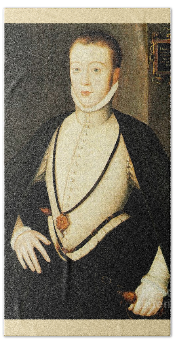 Henry Stewart Beach Towel featuring the painting Henry Stewart Lord Darnley Married Mary Queen of Scots 1565 by Peter Ogden