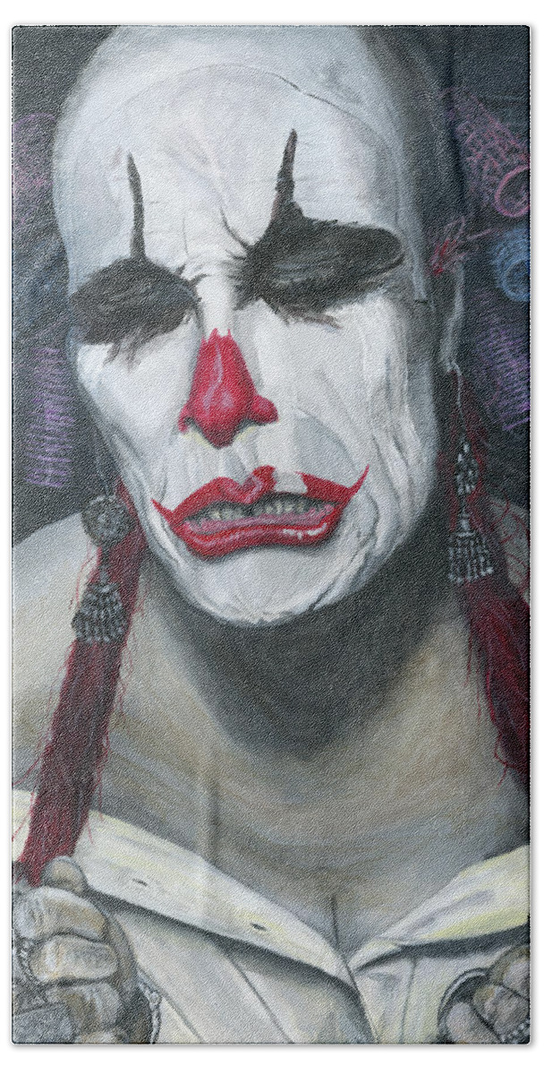 Clown Beach Towel featuring the painting Her Tears by Matthew Mezo