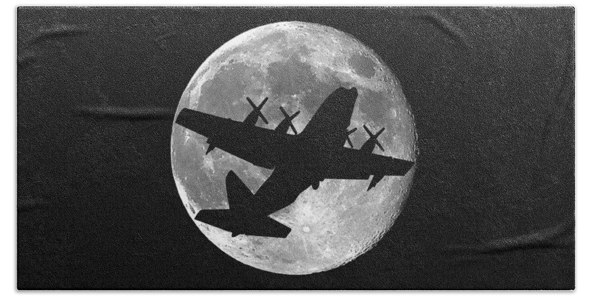 C-130 Hercules Beach Towel featuring the photograph Hercules Moon .png by Al Powell Photography USA