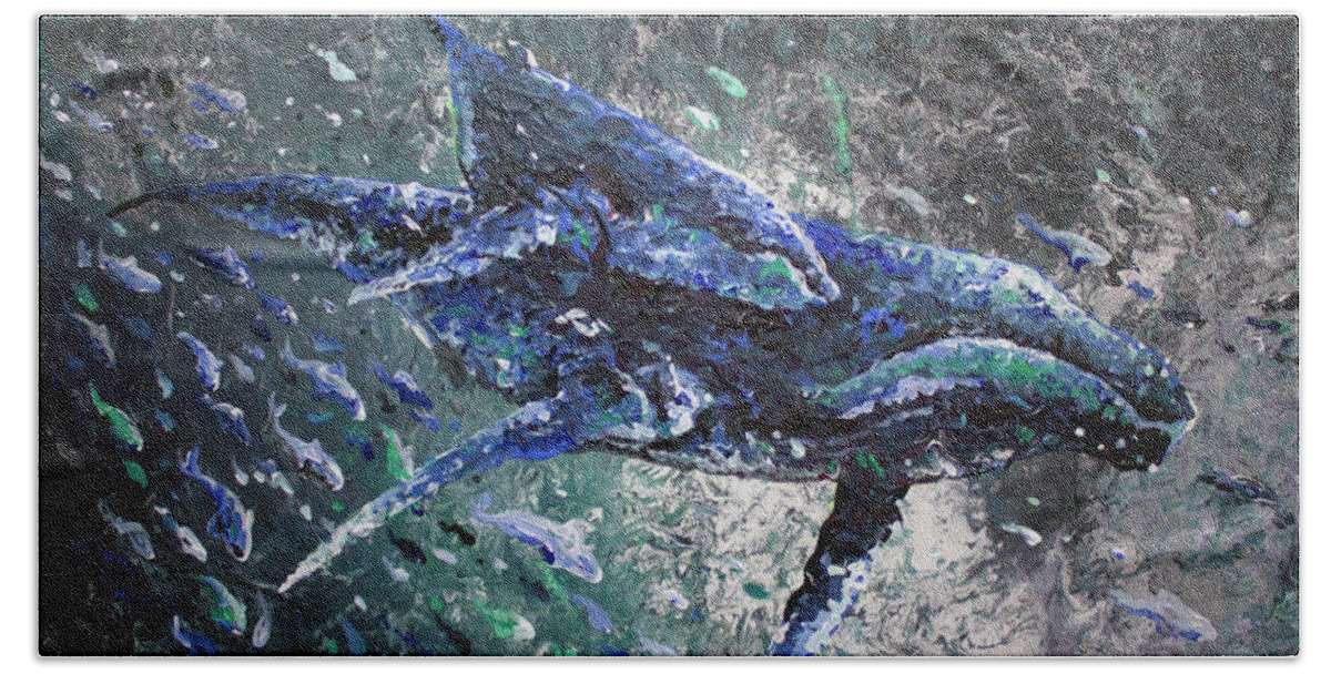 Whales Beach Towel featuring the painting Herding by William Love