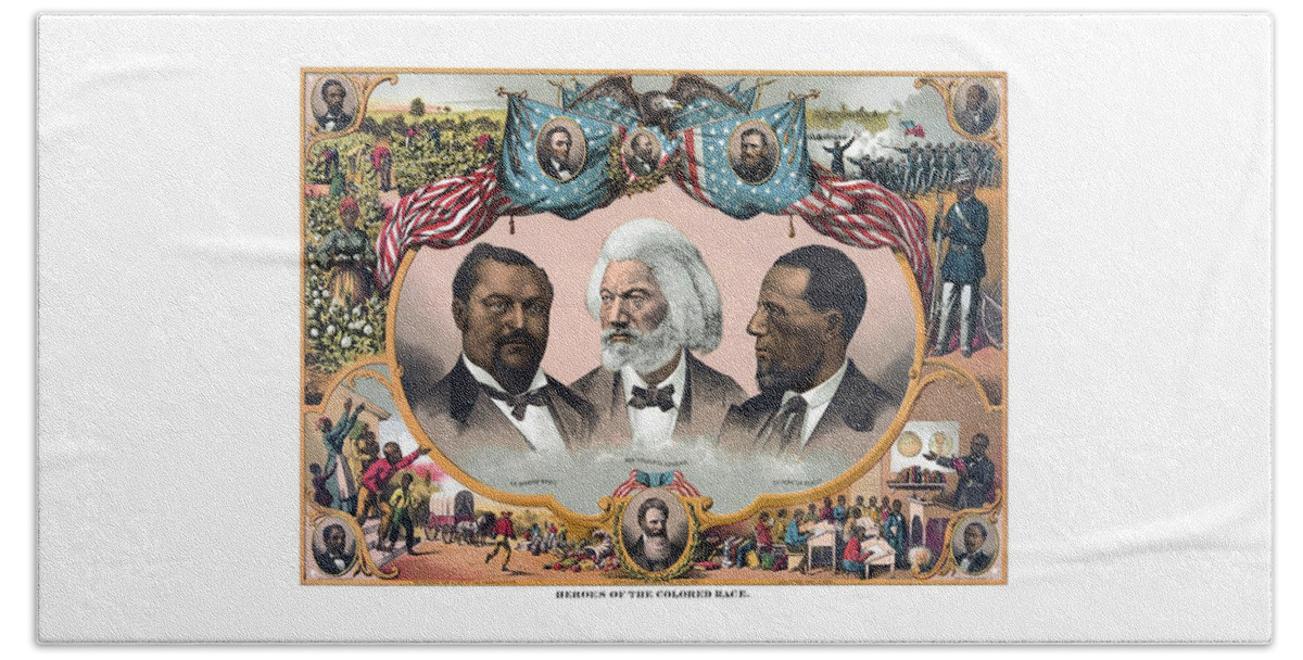 Black History Beach Towel featuring the painting Heroes Of African American History - 1881 by War Is Hell Store
