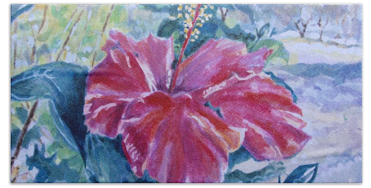 Flowers Beach Towel featuring the painting Hibiscus by Jan Bennicoff