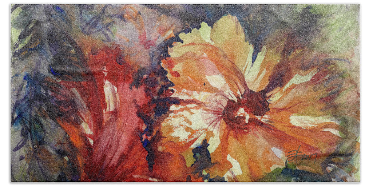 Floral Beach Towel featuring the painting Hibiscus Pair by Francelle Theriot