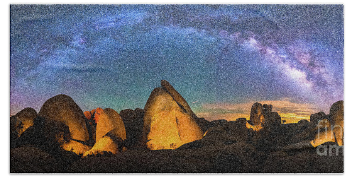 Joshua Tree Beach Towel featuring the photograph Hidden Valley Milky Way by Robert Loe