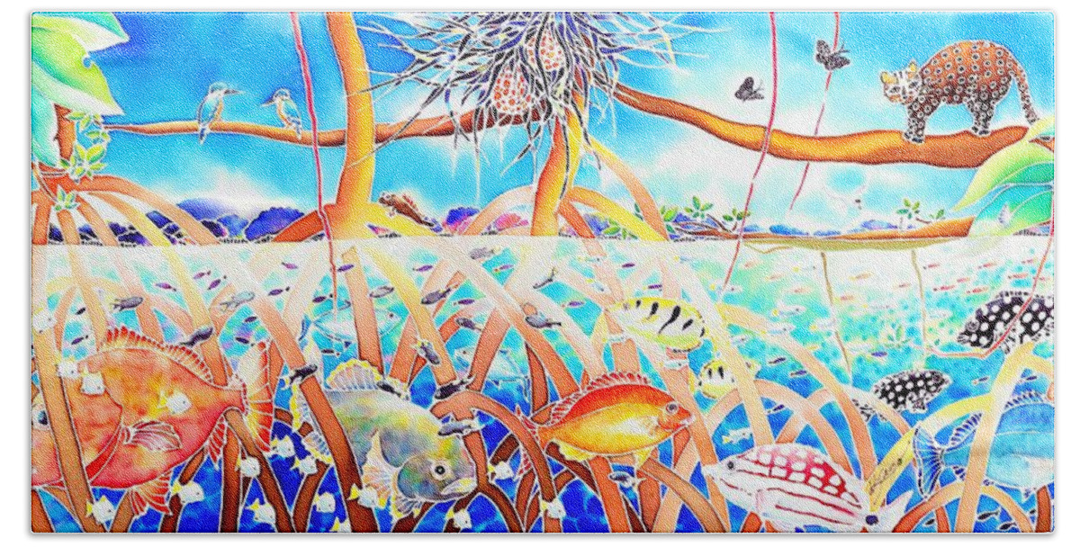 Okinawa Beach Towel featuring the painting Hide and seek by Hisayo OHTA