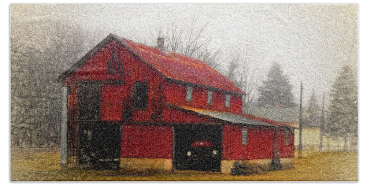 Red Barn Beach Sheet featuring the digital art Hide Away by Leslie Montgomery
