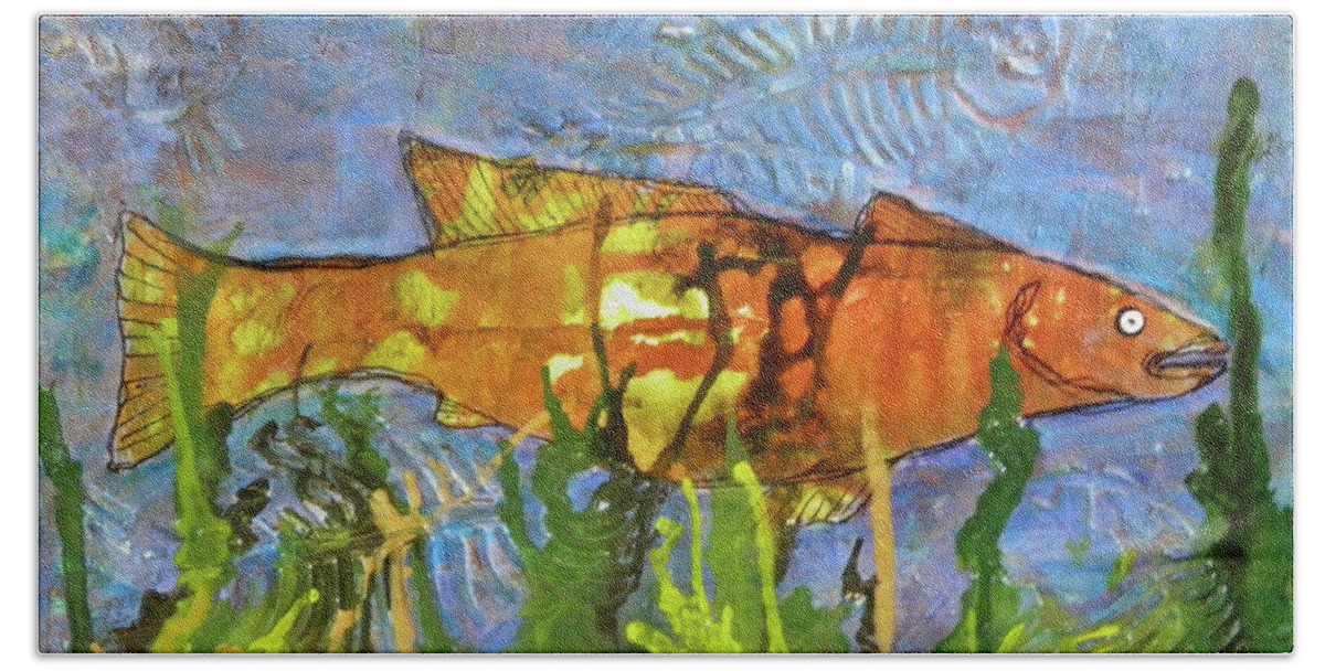 Fish Beach Sheet featuring the painting Hiding Out by Terry Honstead