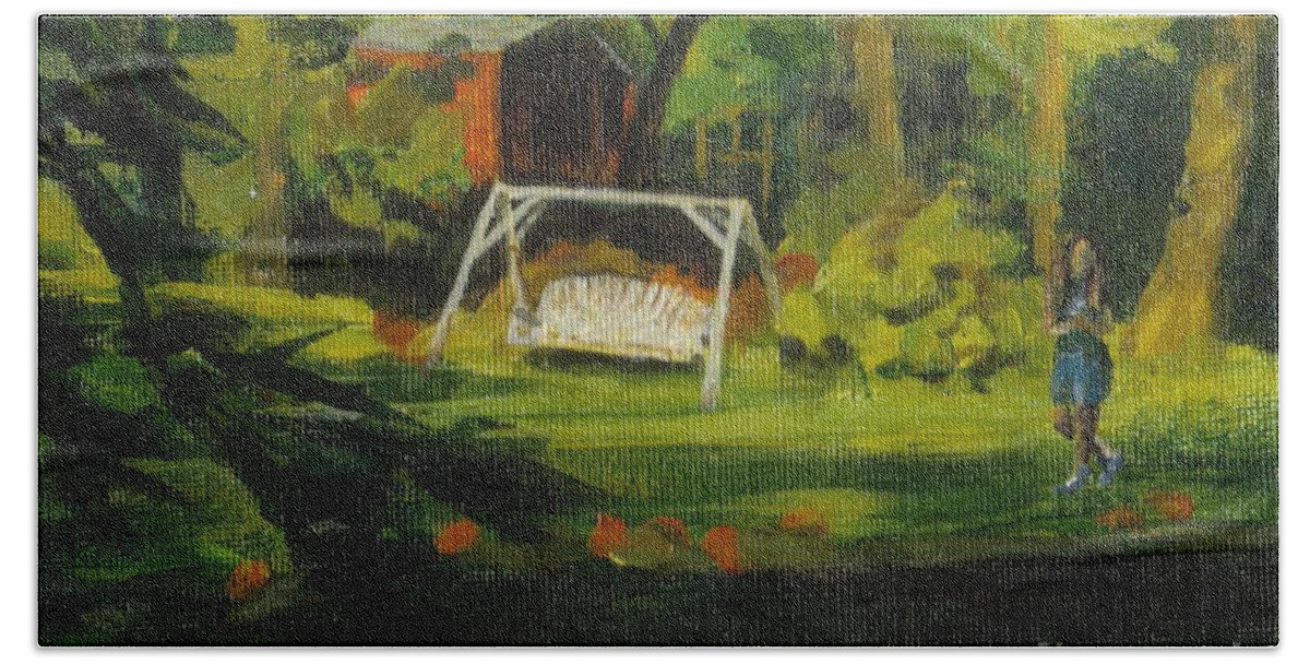 Swing Beach Sheet featuring the painting Hiedi's Swing by Claire Gagnon