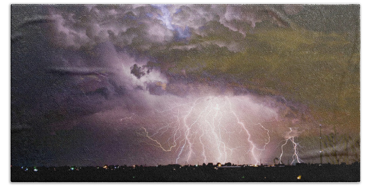 Colorado Lightning Beach Towel featuring the photograph Highway 52 Storm Cell - Two and half Minutes Lightning Strikes by James BO Insogna
