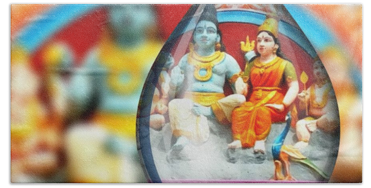 Siva And Parvathy Beach Sheet featuring the digital art Hindu deities by Vijay Sharon Govender