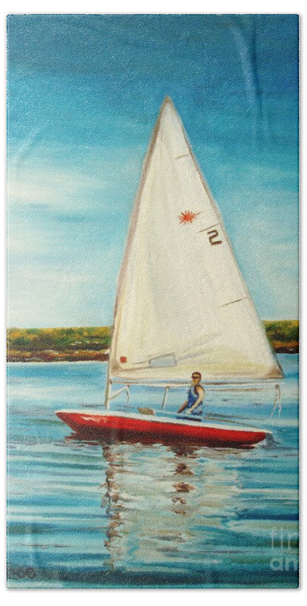 Water Beach Towel featuring the painting His Laser by Elizabeth Robinette Tyndall