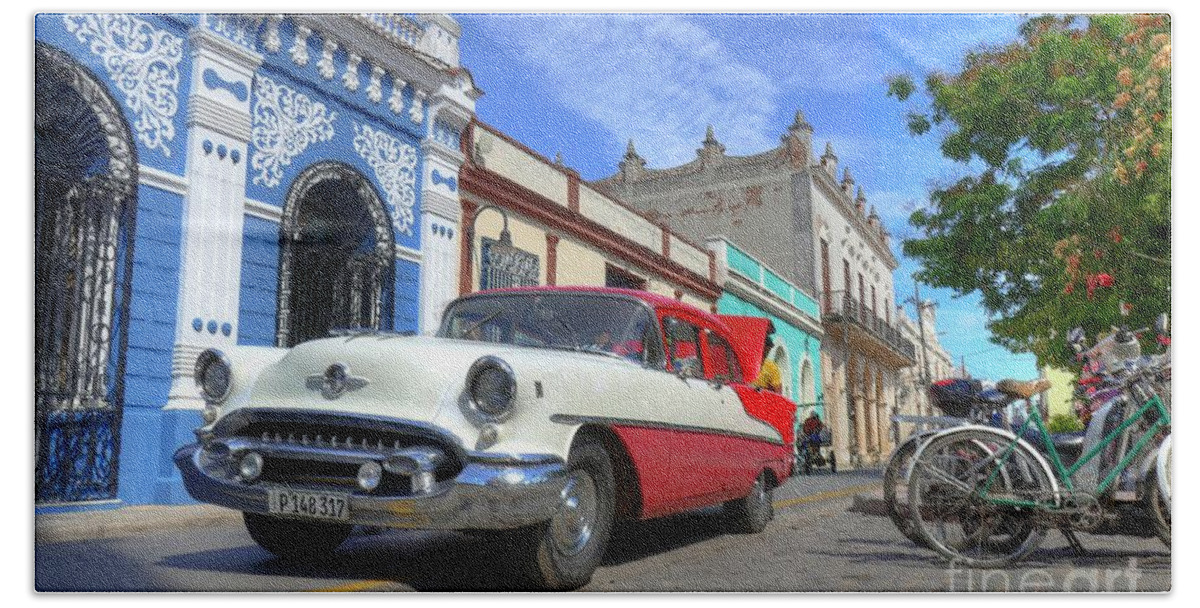 Historic Camaguey Cuba Prints Beach Sheet featuring the photograph Historic Camaguey Cuba Prints The Cars by Wayne Moran
