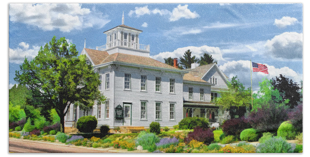 Door County Beach Towel featuring the painting Historic Cupola House in Egg Harbor Door County by Christopher Arndt