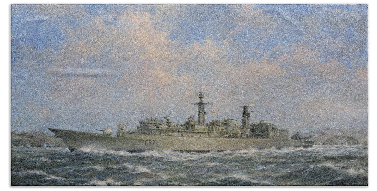 Boat Beach Towel featuring the painting HMS Chatham by Richard Willis