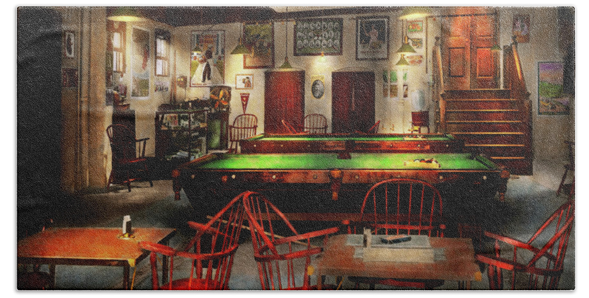 Self Beach Sheet featuring the photograph Hobby - Pool - The billiards club 1915 by Mike Savad