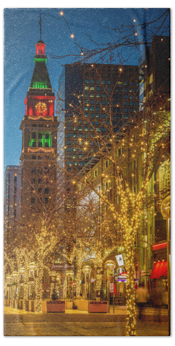 16th Street Mall Beach Towel featuring the photograph Holidays in Denver Colorado by Teri Virbickis
