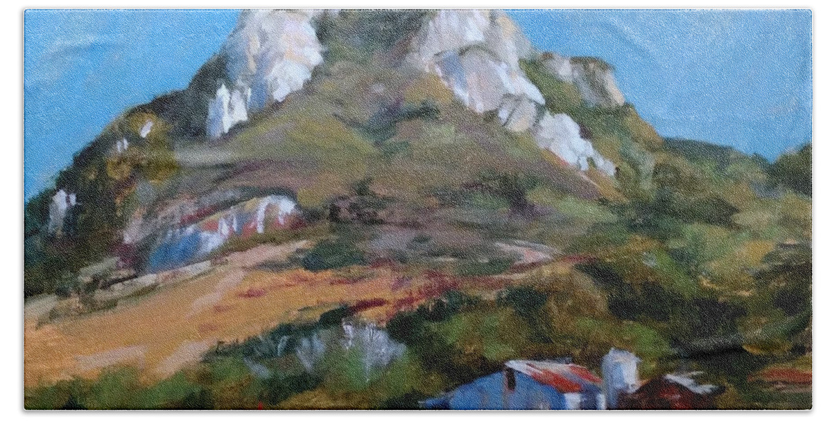 California Beach Towel featuring the painting Hollister Peak by Peter Salwen