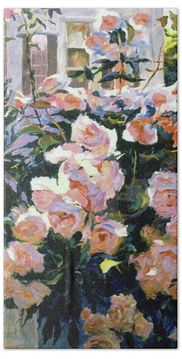 Gardens Beach Towel featuring the painting Hollywood Cottage Garden Roses by David Lloyd Glover