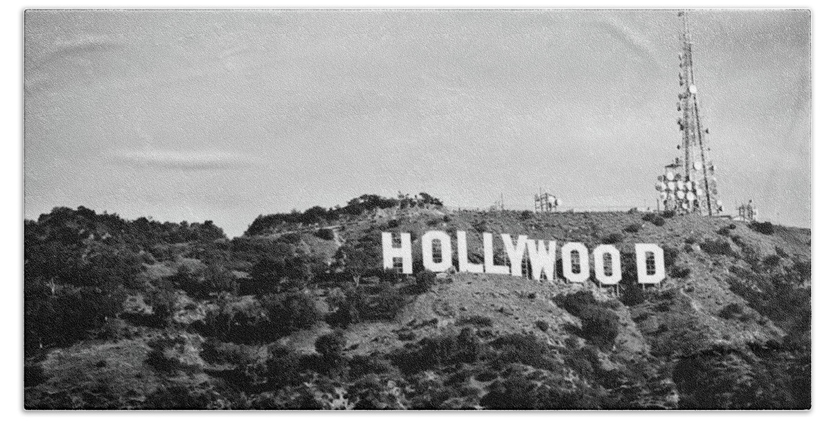 Hollywood Beach Towel featuring the photograph Hollywood Hills California - Los Angeles in Black and White by Gregory Ballos