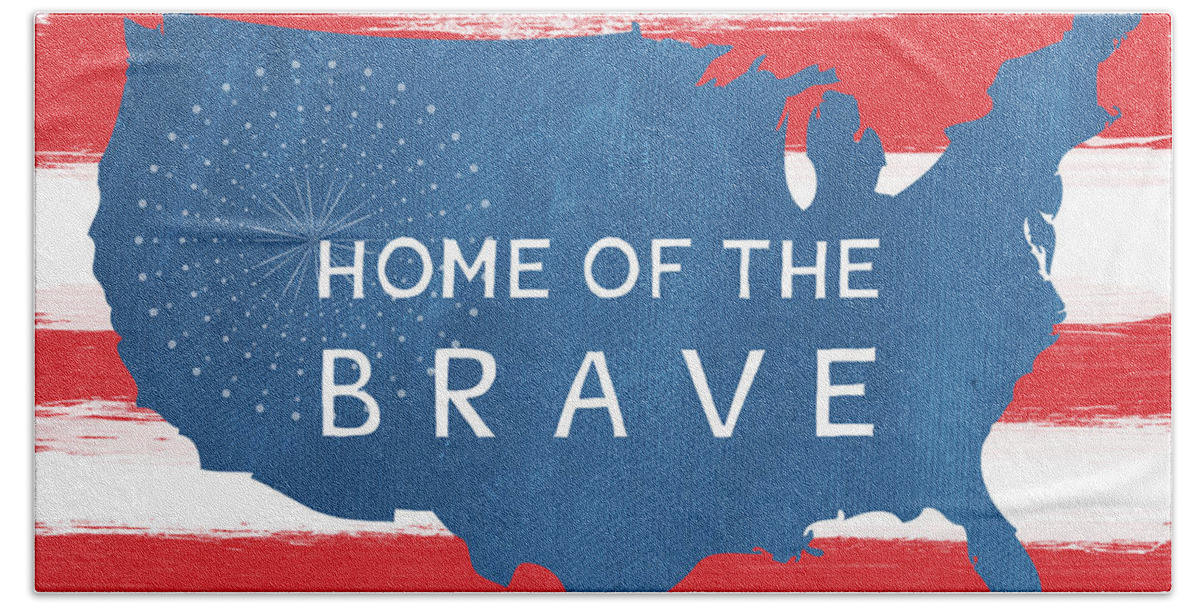 July 4th Beach Towel featuring the painting Home Of The Brave by Linda Woods