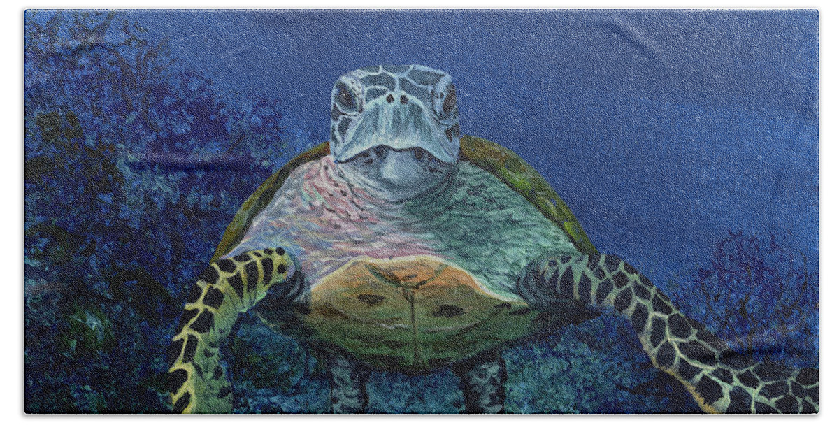 Hawaiian Green Sea Turtle Beach Towel featuring the painting Home Of The Honu by Darice Machel McGuire