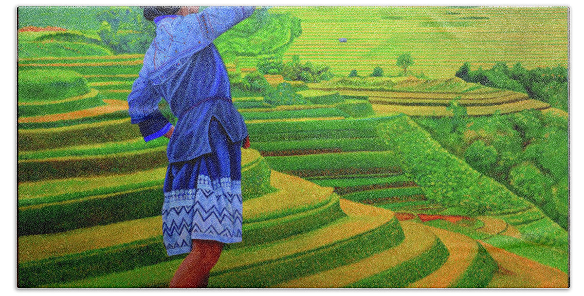 Rice Terraces Beach Towel featuring the painting Home by Thu Nguyen