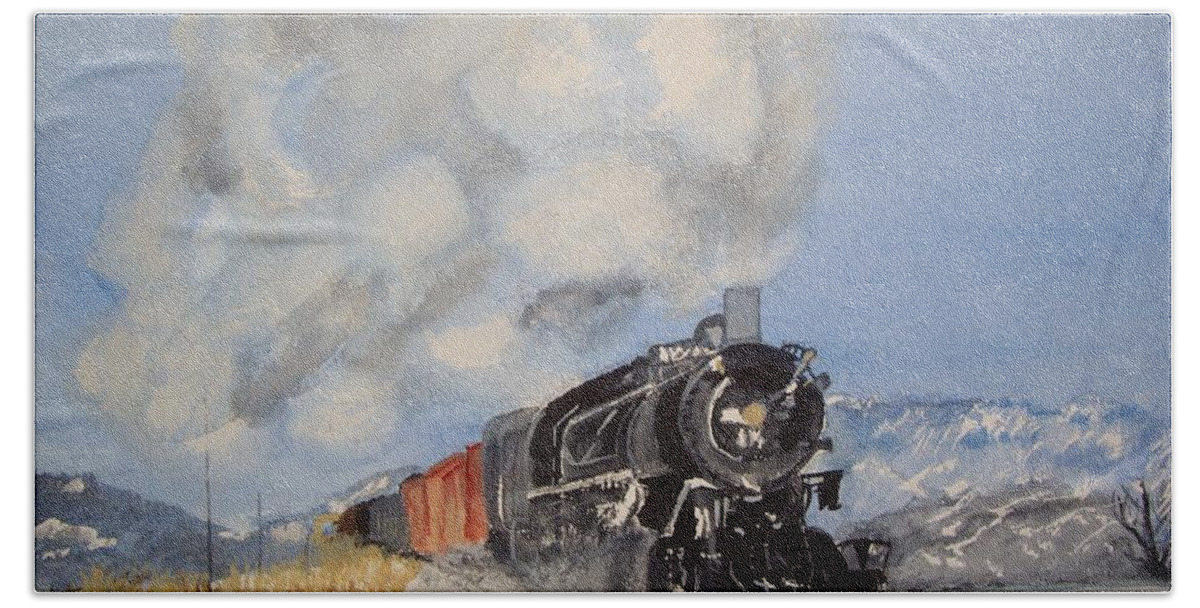 Train Beach Sheet featuring the painting Homeward Bound by Carole Robins