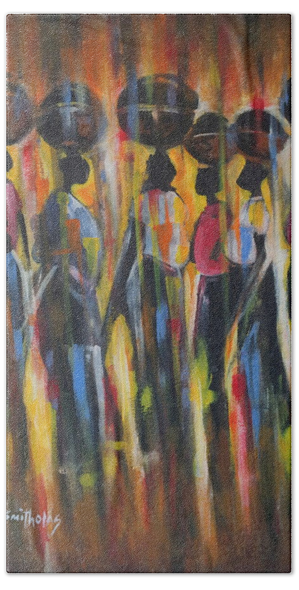 Homeward Beach Towel featuring the painting Homeward Women by Olaoluwa Smith