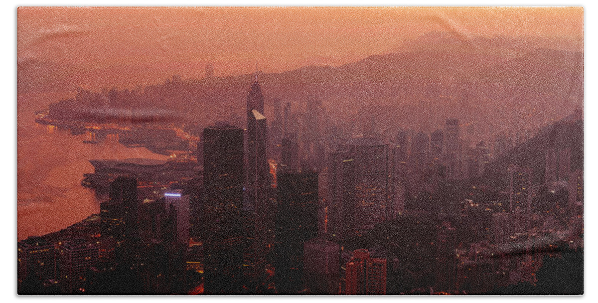  Beach Towel featuring the photograph Hong Kong city view from Victoria Peak by Pradeep Raja Prints