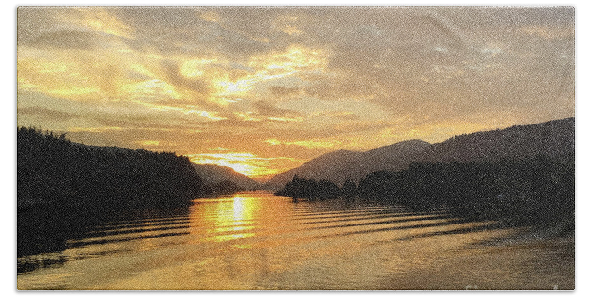 Hood River Beach Towel featuring the photograph Hood River Golden Sunset by Charlene Mitchell