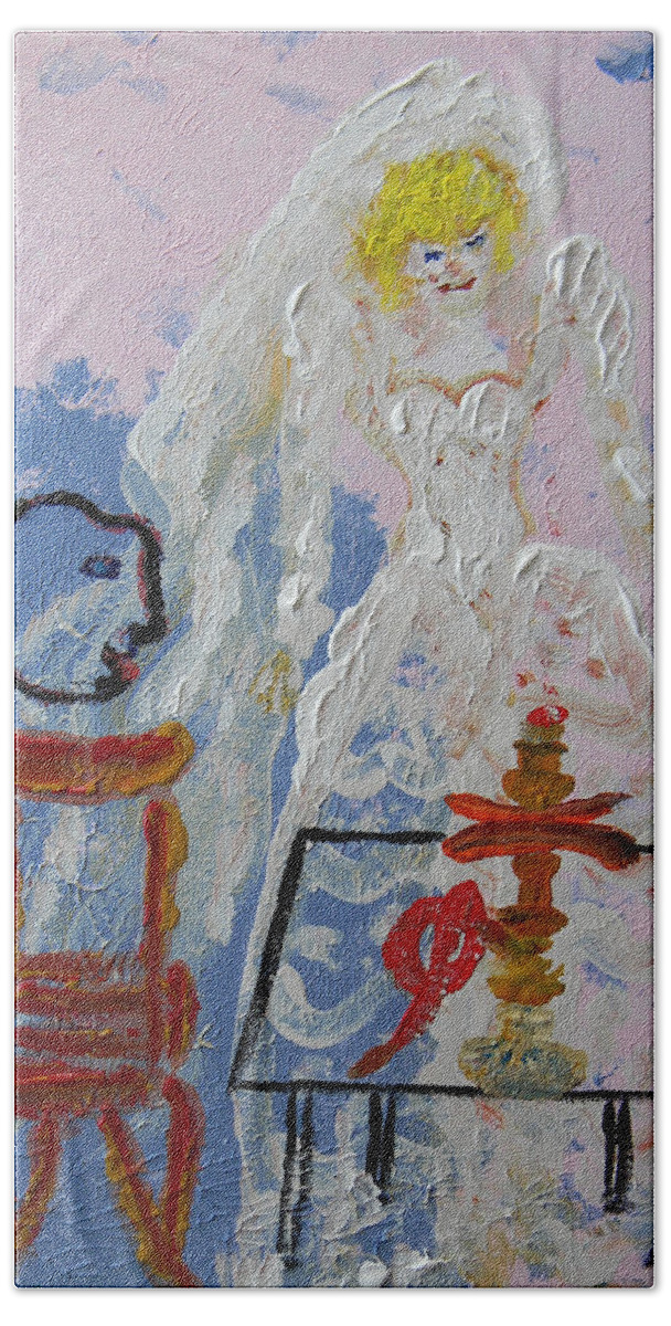 Bride Beach Sheet featuring the painting Hookah and the Bride by Marwan George Khoury