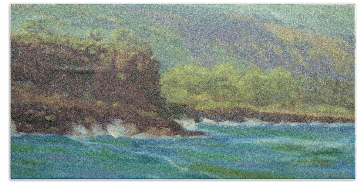 Plein Air Beach Towel featuring the painting Ho'okena Beach by Stan Chraminski